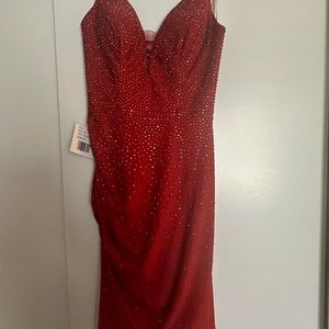Red sparkly body con dress